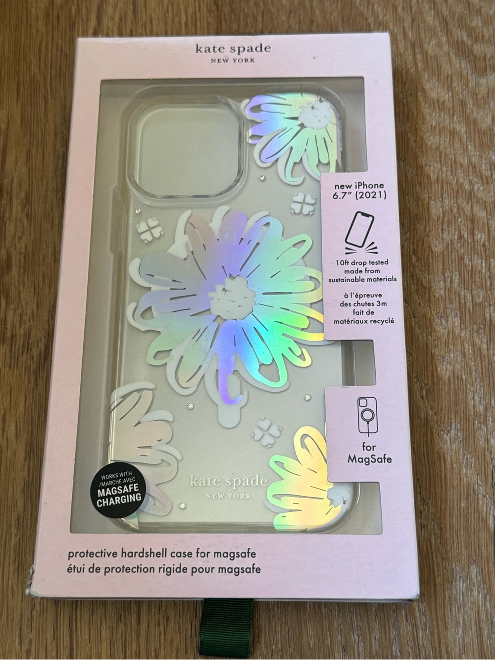 New Kate Spade MagSafe iPhone 6.7” 2021 Case Iridescent holographic flowers